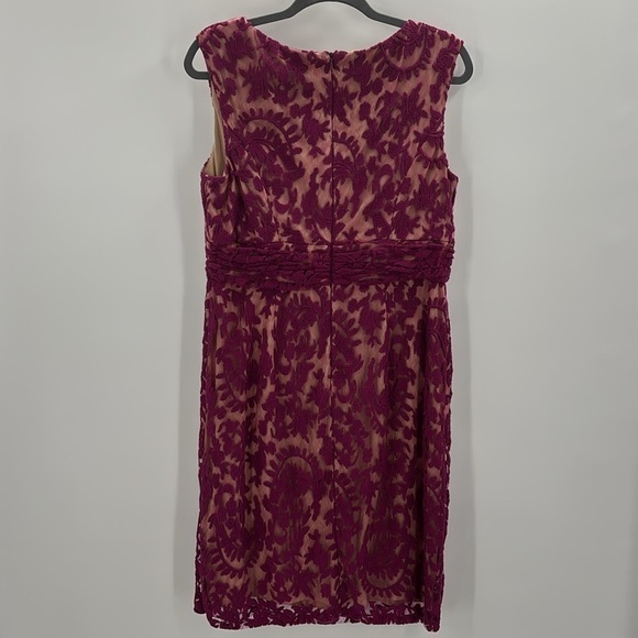 Adrianna Papell Burgundy Lace Dress Sleeveless Cocktail Party Sheath size 14 - Picture 2 of 6